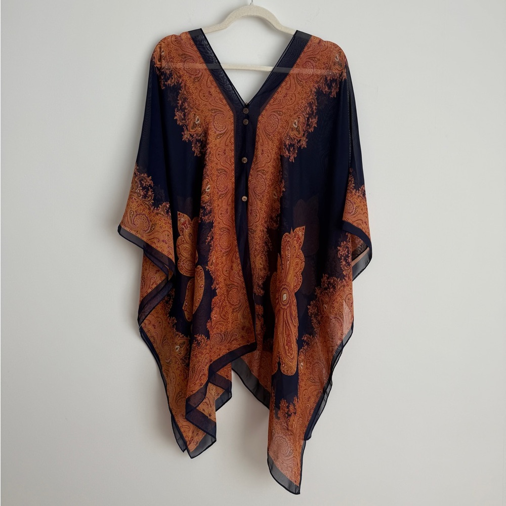 Navy and Orange Paisley Scarf Top - Picture 5 of 5